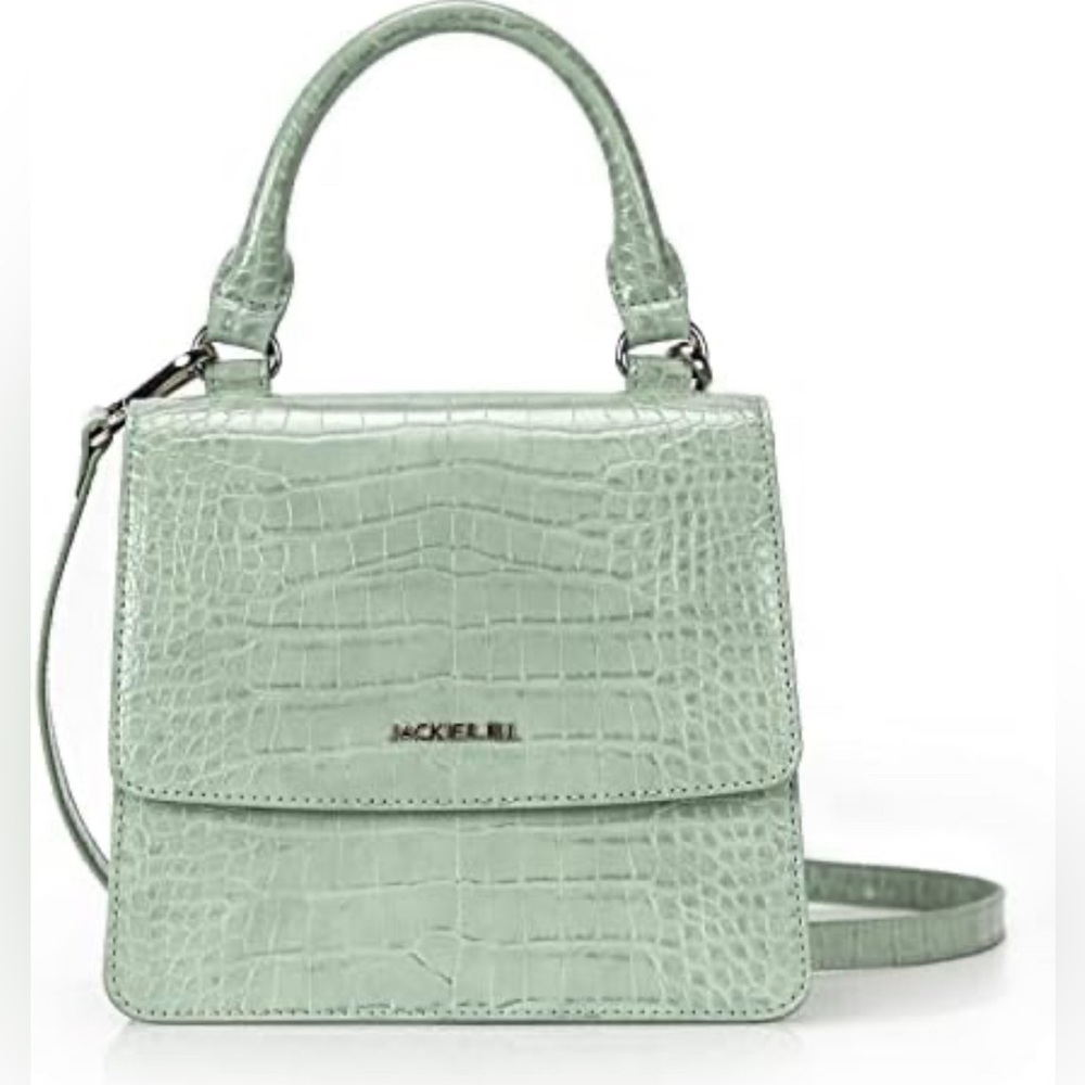 Jackie & Jill Crossbody Convertible Handbag. Purse Mint Green Faux Croc Dust Bag